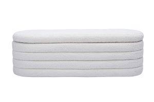 Banc coffre en tissu effet laine bouclée blanc L125 cm NAVY