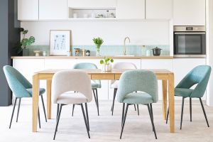 Chaises vintage en tissu vert de gris et métal noir (lot de 2) COSETTE