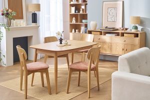 Chaises vintage en bois clair chêne et tissu effet velours terracotta (lot de 2) LUCIA