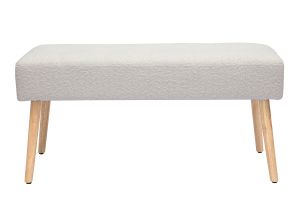 Banc scandinave capitonné en tissu effet laine bouclée blanc et bois clair L96 cm GUESTA