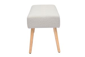 Banc scandinave capitonné en tissu effet laine bouclée blanc et bois clair L96 cm GUESTA