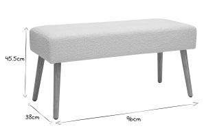 Banc scandinave capitonné en tissu effet laine bouclée blanc et bois clair L96 cm GUESTA