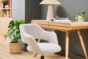 Sedia da ufficio con ruote design in tessuto effetto velluto beige e metallo nero JESSY