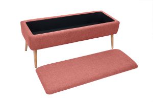 Banc coffre en tissu effet velours texturé terracotta et bois clair massif L120 cm LARS