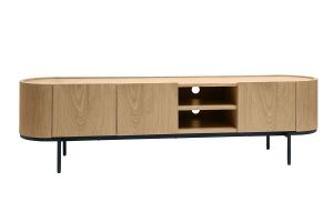 Meuble TV design bois clair et métal noir avec rangements L180 cm SKYE