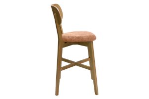 Tabourets de bar en bois clair chêne et tissu effet velours terre brûlée H65 cm (lot de 2) LUCIA