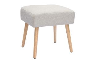 Tabouret bas en tissu effet laine bouclée blanc et bois clair massif H46 cm GUESTA