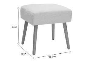 Tabouret bas en tissu effet laine bouclée blanc et bois clair massif H46 cm GUESTA
