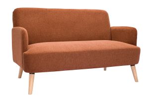 Canapé scandinave 2 places en tissu effet velours texturé terre brûlée et bois clair ISKO