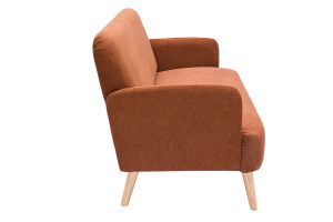 Canapé scandinave 2 places en tissu effet velours texturé terre brûlée et bois clair ISKO
