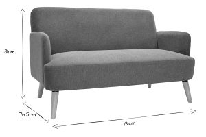Canapé scandinave 2 places en tissu effet velours texturé terre brûlée et bois clair ISKO