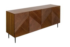 Buffet design en bois foncé chêne massif gravé et métal noir 4 portes L180 cm ARCHIPEL
