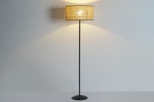 Lampadaire en rabane et métal noir H170 cm ALOE