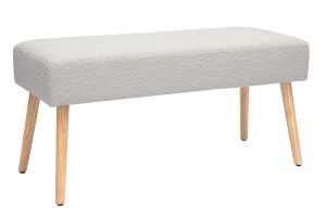 Banc scandinave capitonné en tissu effet laine bouclée blanc et bois clair L96 cm GUESTA