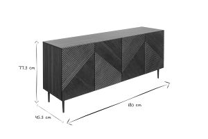 Buffet design en bois foncé chêne massif gravé et métal noir 4 portes L180 cm ARCHIPEL