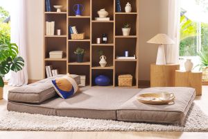 Chauffeuse 2 places convertible en tissu taupe SALLY