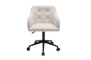 Chaise de bureau capitonnée à roulettes en tissu effet velours texturé beige et métal noir BALTIK