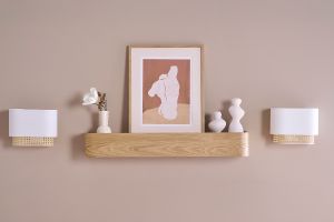 Applique murale en tissu blanc et cannage rotin naturel H20 cm TIWY