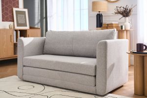 Canapé convertible 2 places en tissu gris clair LEON