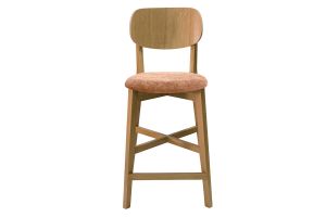 Tabourets de bar en bois clair chêne et tissu effet velours terre brûlée H65 cm (lot de 2) LUCIA