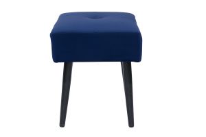 Tabouret bas en tissu effet velours texturé bleu nuit et métal noir H46 cm GUESTA