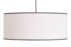Suspension cylindrique en tissu effet laine bouclée blanc et rabane naturelle D50 cm TRAVES