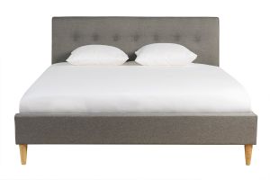 Lit 2 places 160x200 cm avec tête de lit en tissu gris clair LEONCE