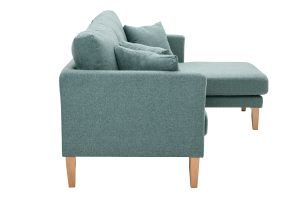 Canapé d'angle droit déhoussable scandinave 4 places en tissu vert de gris et bois clair OSLO