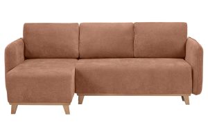 Canapé d'angle convertible et réversible 3-4 places en tissu effet velours terre brûlée et bois clair ROMANE