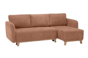 Canapé d'angle convertible et réversible 3-4 places en tissu effet velours terre brûlée et bois clair ROMANE