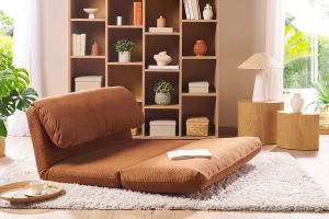 Chauffeuse convertible 2 places en tissu velours côtelé terre brûlée SPENCER