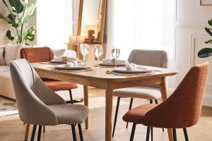 Chaises en tissu effet velours texturé beige et métal noir (lot de 2) HIGGINS