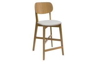Tabourets de bar en bois clair chêne et tissu beige H65 cm (lot de 2) LUCIA