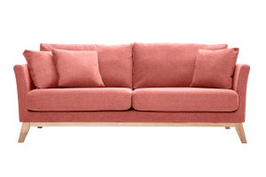Canapé scandinave déhoussable 3 places en tissu effet velours texturé terracotta et bois clair OSLO