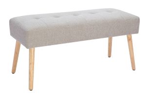 Banc scandinave capitonné en tissu effet velours texturé beige et bois clair L96 cm GUESTA