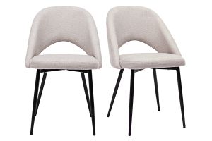 Chaises vintage en tissu effet velours texturé beige et métal noir (lot de 2) COSETTE