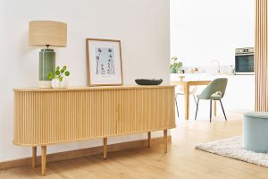 Buffet vintage bois clair chêne avec rangements 2 portes coulissantes L180 cm EPIC