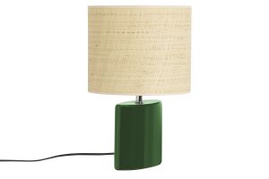 Lampe à poser en céramique vert foncé et abat-jour en raphia naturel H40 cm TIGA