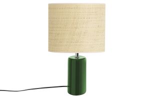 Lampe à poser en céramique vert foncé et abat-jour en raphia naturel H40 cm TIGA