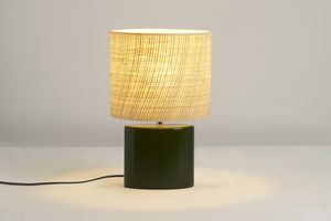 Lampe à poser en céramique vert foncé et abat-jour en raphia naturel H40 cm TIGA