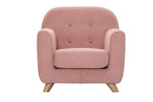 Fauteuil enfant scandinave en tissu effet velours texturé rose et bois clair NORKID