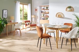 Chaises design en tissu velours côtelé terre brûlée et métal noir (lot de 2) ADDICT