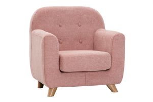 Fauteuil enfant scandinave en tissu effet velours texturé rose et bois clair NORKID
