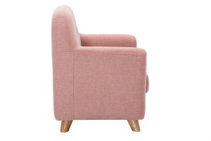 Fauteuil enfant scandinave en tissu effet velours texturé rose et bois clair NORKID