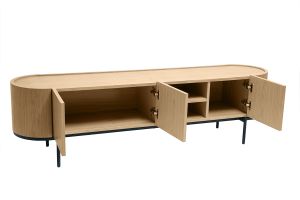 Meuble TV design bois clair et métal noir avec rangements L180 cm SKYE