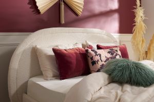 Lit 2 places 160x200 en tissu effet laine bouclée CHARLINE