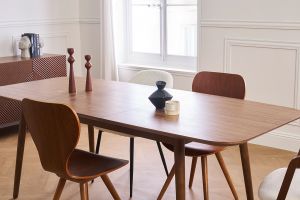 Table extensible rallonges intégrées rectangulaire en bois foncé noyer L160-210 cm ANK