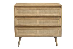 Commode en bois manguier massif et cannage rotin 3 tiroirs L90 cm ACANGE