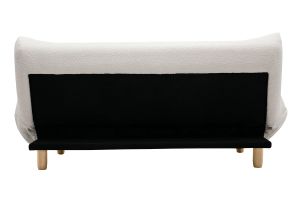 Canapé convertible scandinave 3 places en tissu effet laine bouclée blanc et bois clair YUMI
