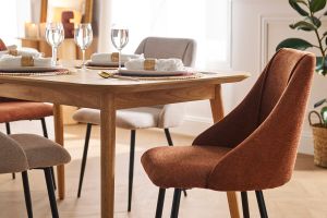 Chaises en tissu effet velours texturé terre brûlée et métal noir (lot de 2) HIGGINS